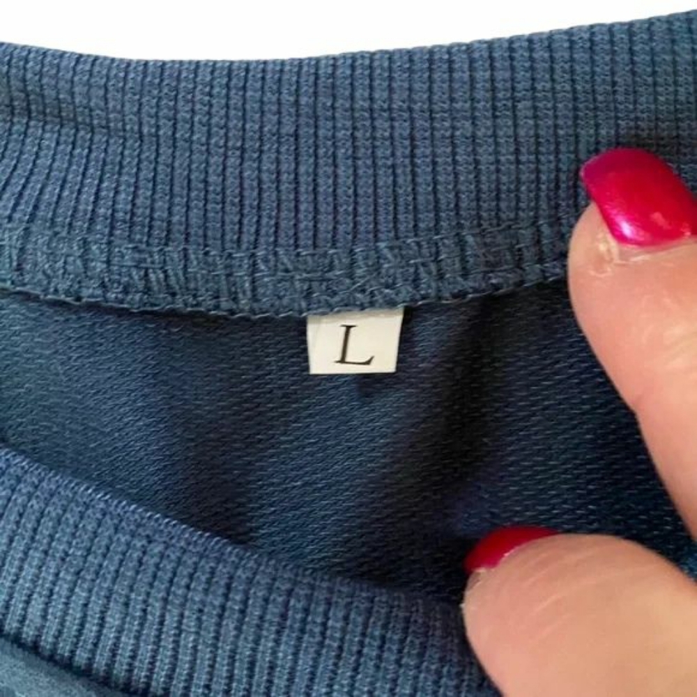 Rainbow Stripe Blue Cropped Lightweight Pride Sweatshirt, Sz L - Picture 6 of 13